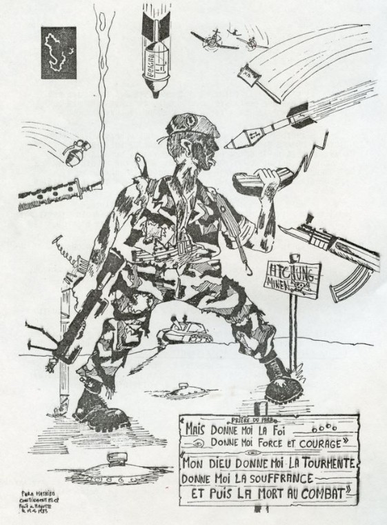 Interprétation en forme de caricature de la Prière du Parachutiste alias Prière de ZIRNHELD alias Prière du chef Scout,alias Chant de l'EMIA . . 